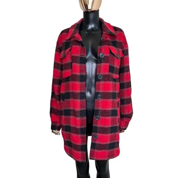 C&C California Red Black Buffalo Plaid Jacket Women's Size Medum - Picture 5 of 11